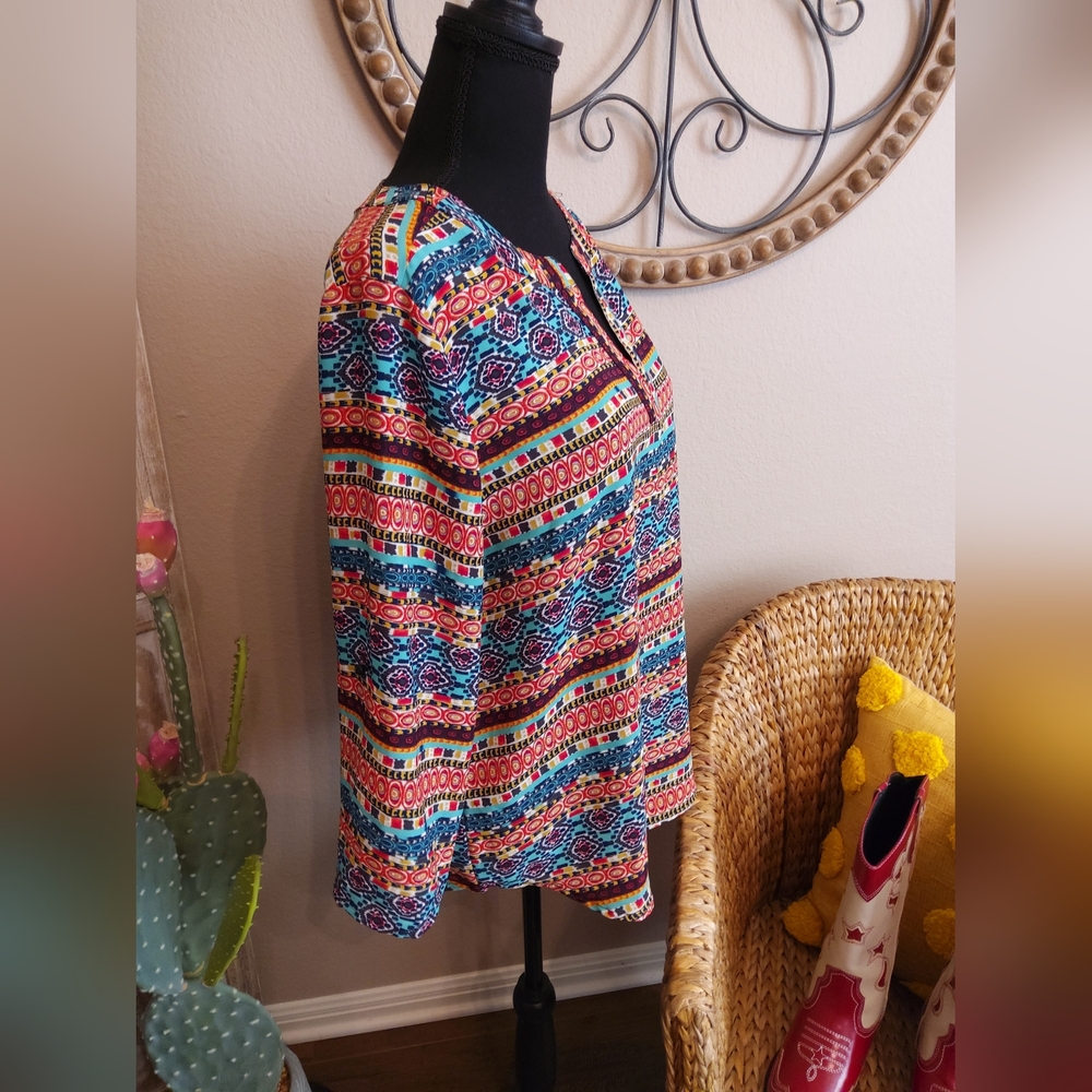 Cato Multicolor Patterned V-Neck Tunic - Picture 6 of 11